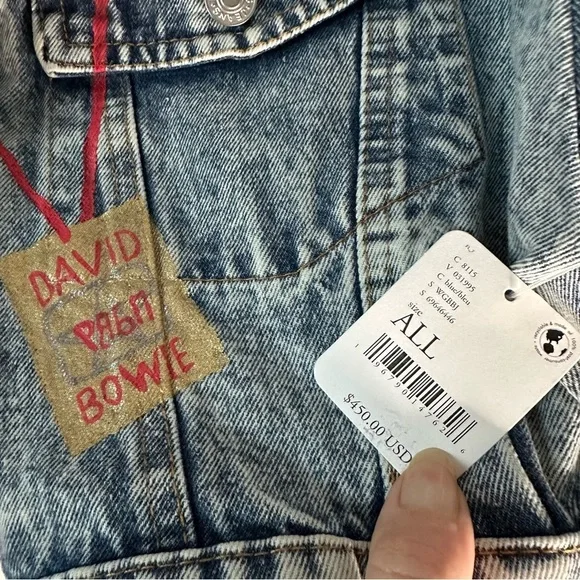 NWT Wren + Glory Hand Painted Bowie Denim Jacket Sequin Cropped Free People O/S - Picture 4 of 9